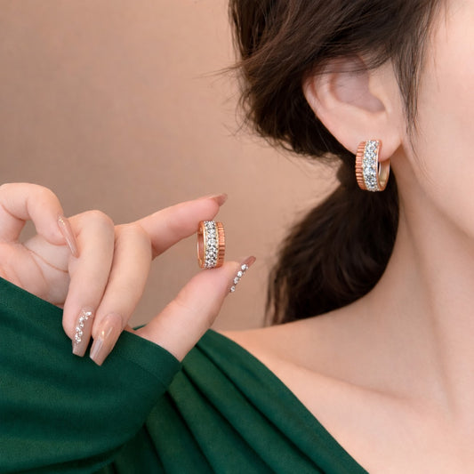 Dual Edge Diamond Hoops Earrings