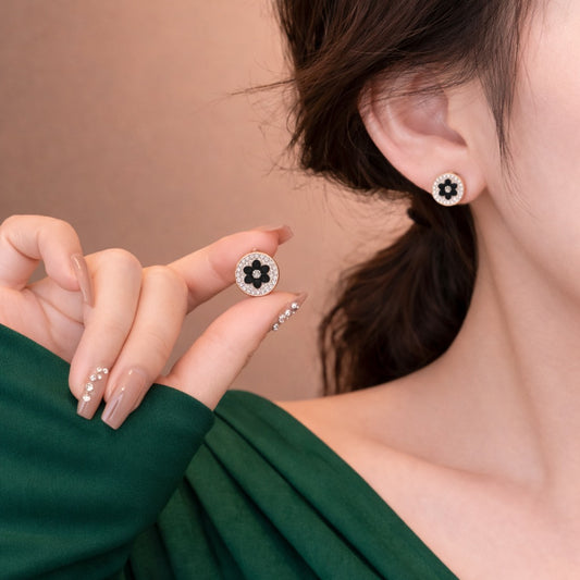 Black Bloom Diamond Studs Earrings
