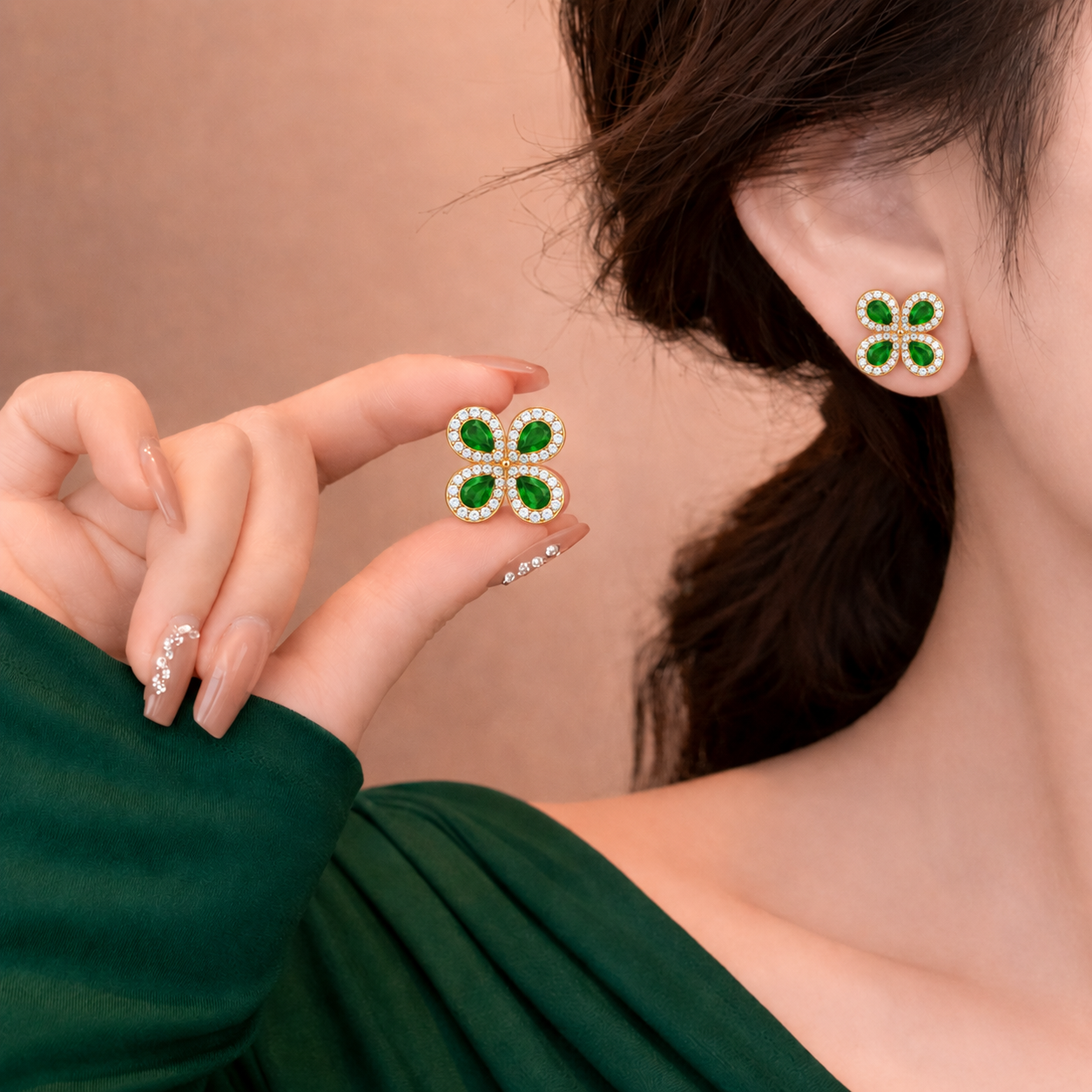 Emerald clover whisper earrings