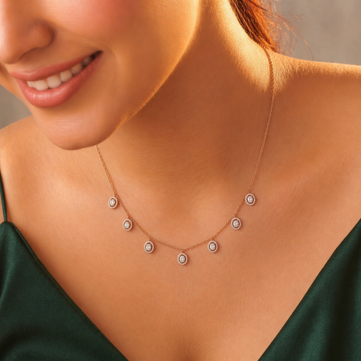 The Diamond Halo Necklace & Earrings Set