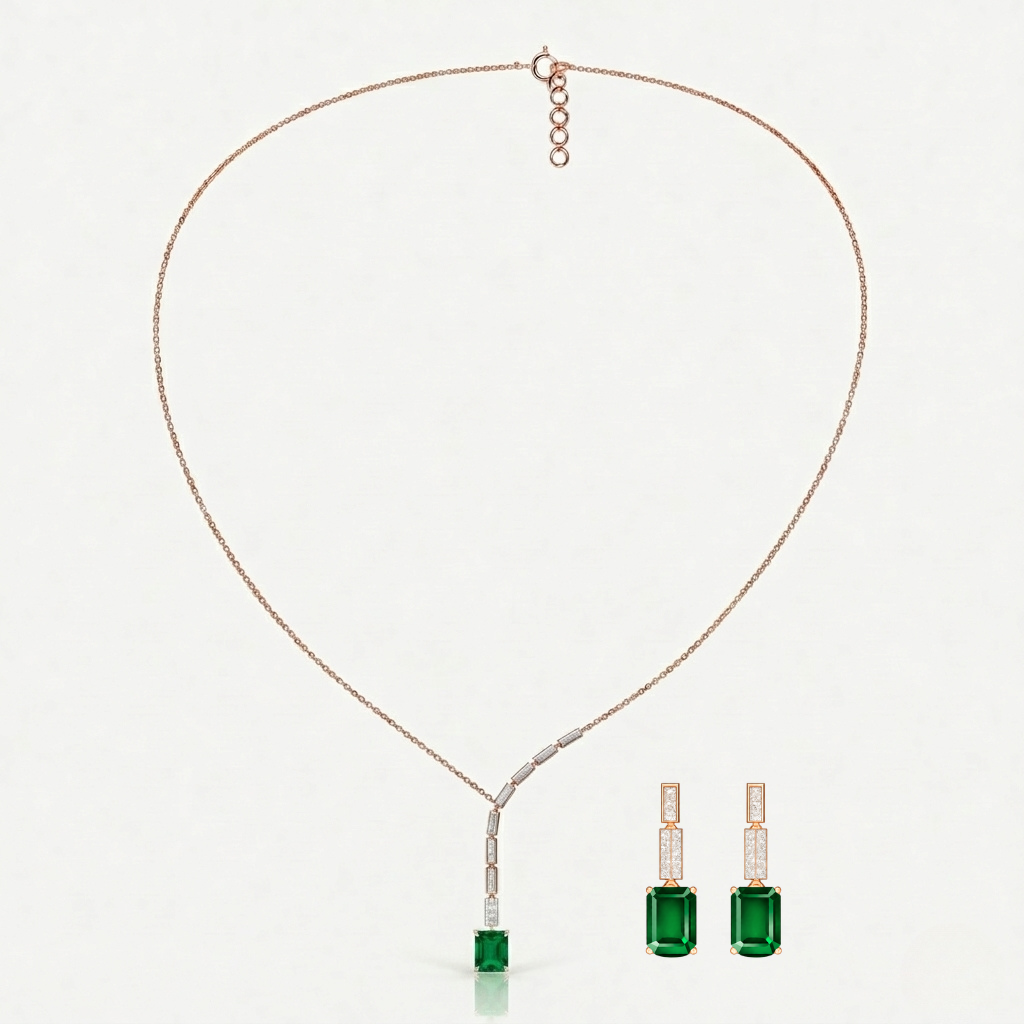Emerald Melody Diamond Necklace and Earring Set