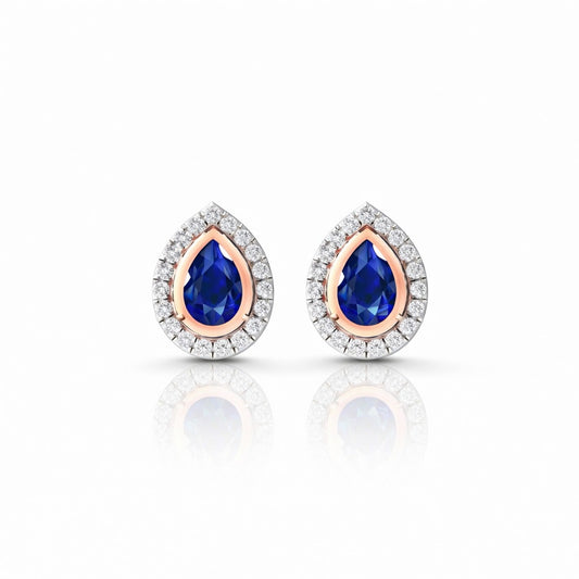 Azure Teardrop Diamond Halo Stud Earrings