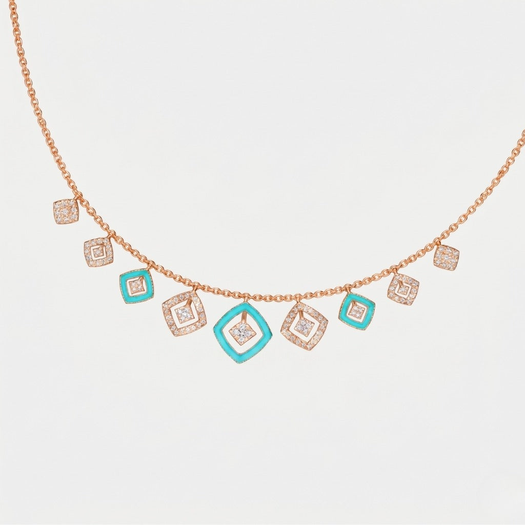 Aqua Lattice Charm Necklace