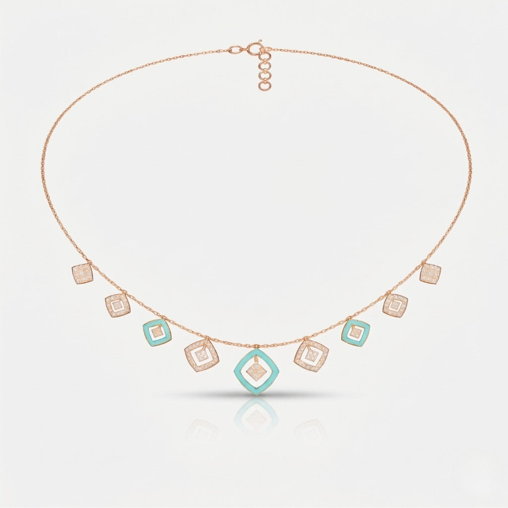Aqua Lattice Charm Necklace