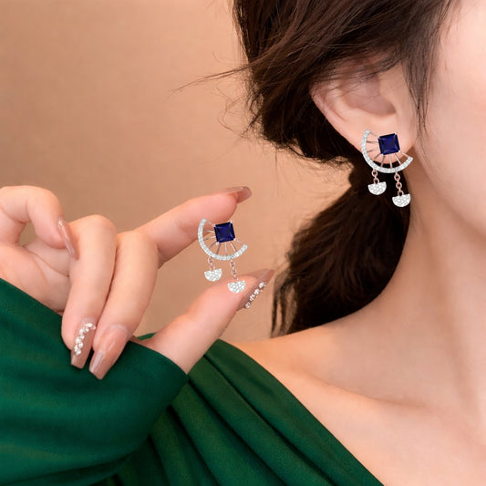 Celeste Dual Halo Sapphire Drop Earrings