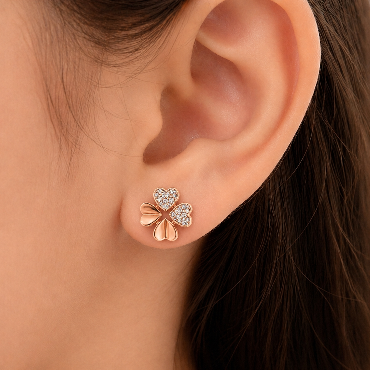 Lucky Clover Heart Diamond Studs