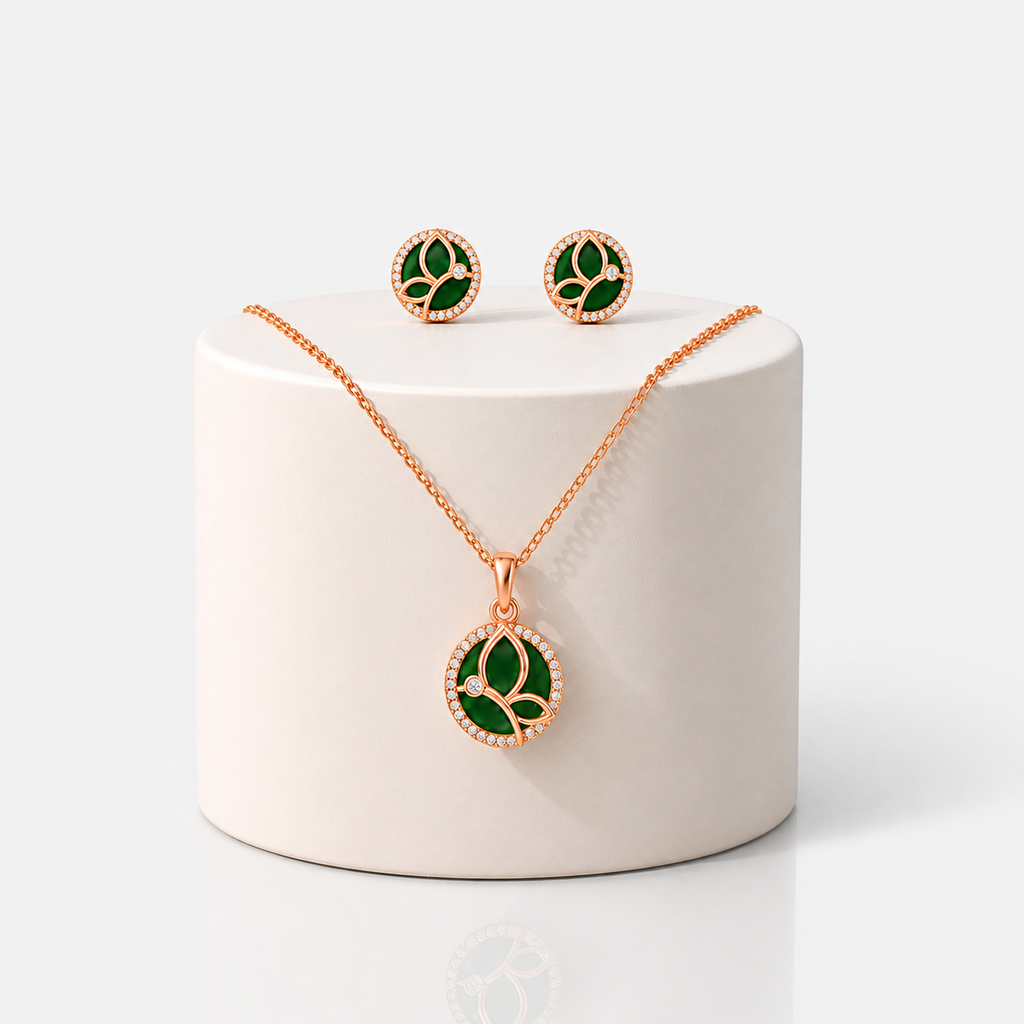 Emerald Leaf Halo Pendant