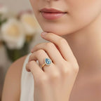 Azure Teardrop Halo Ring