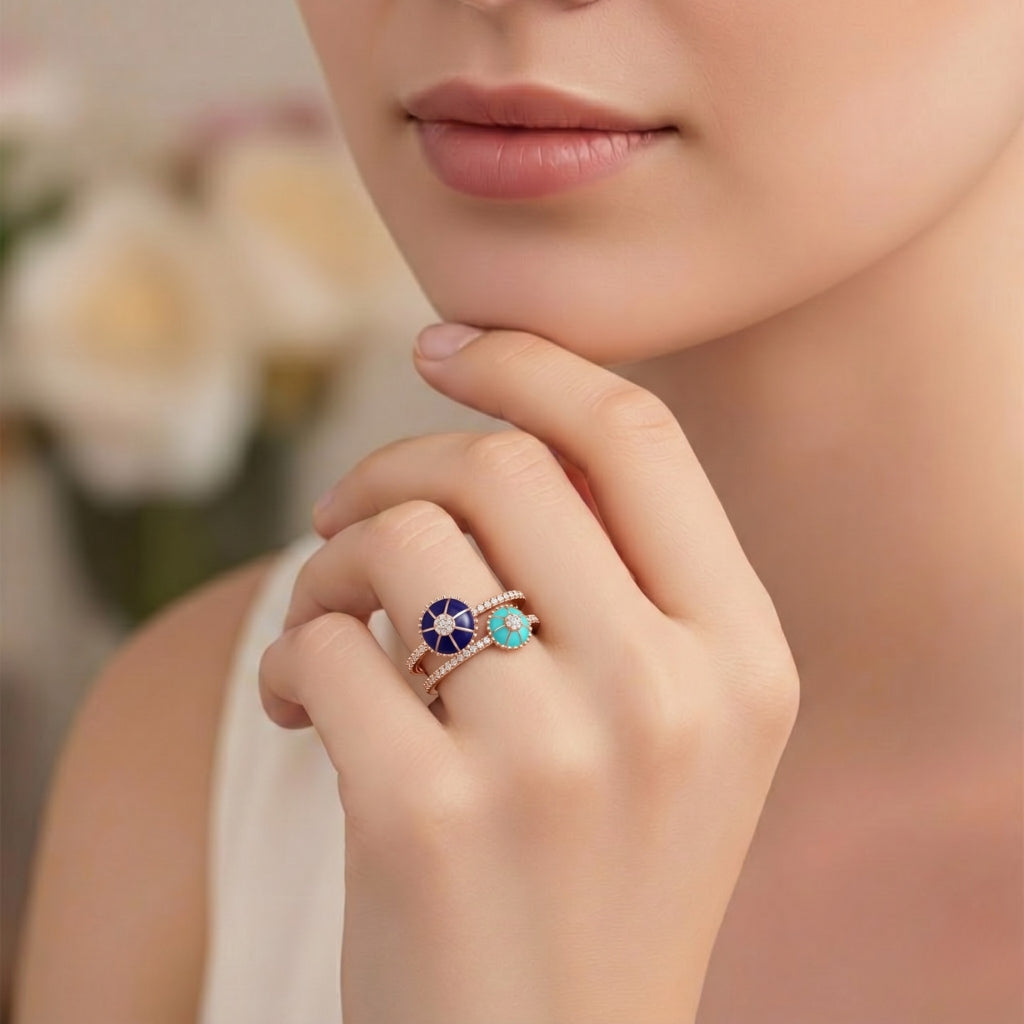 Celestial Duo Enamel Diamond Ring
