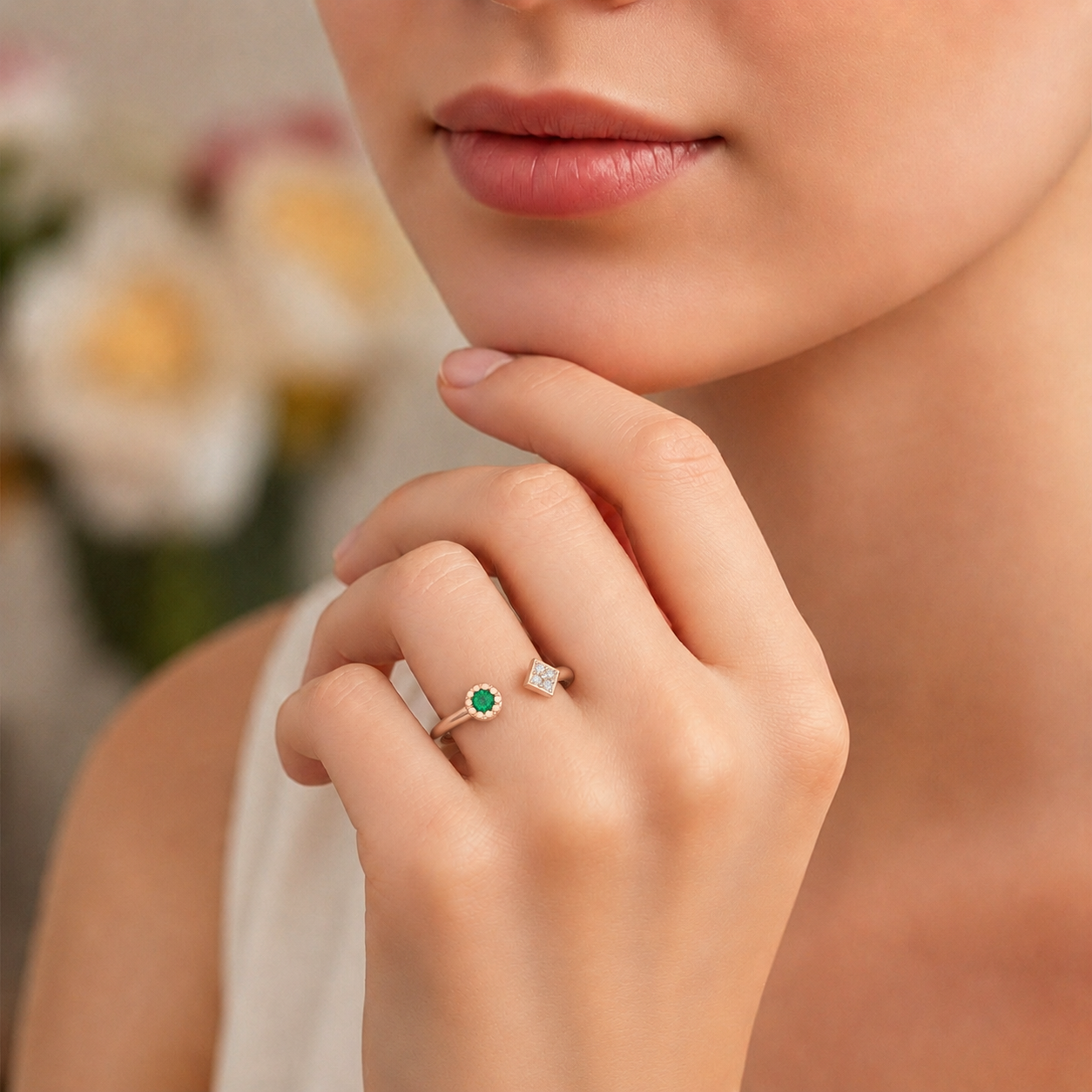 Emerald Spark Open Ring