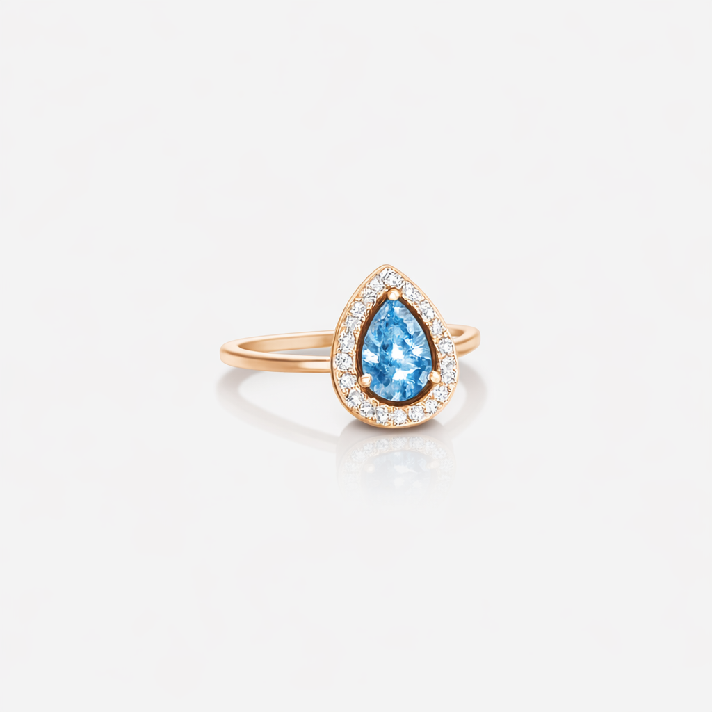 Azure Teardrop Halo Ring