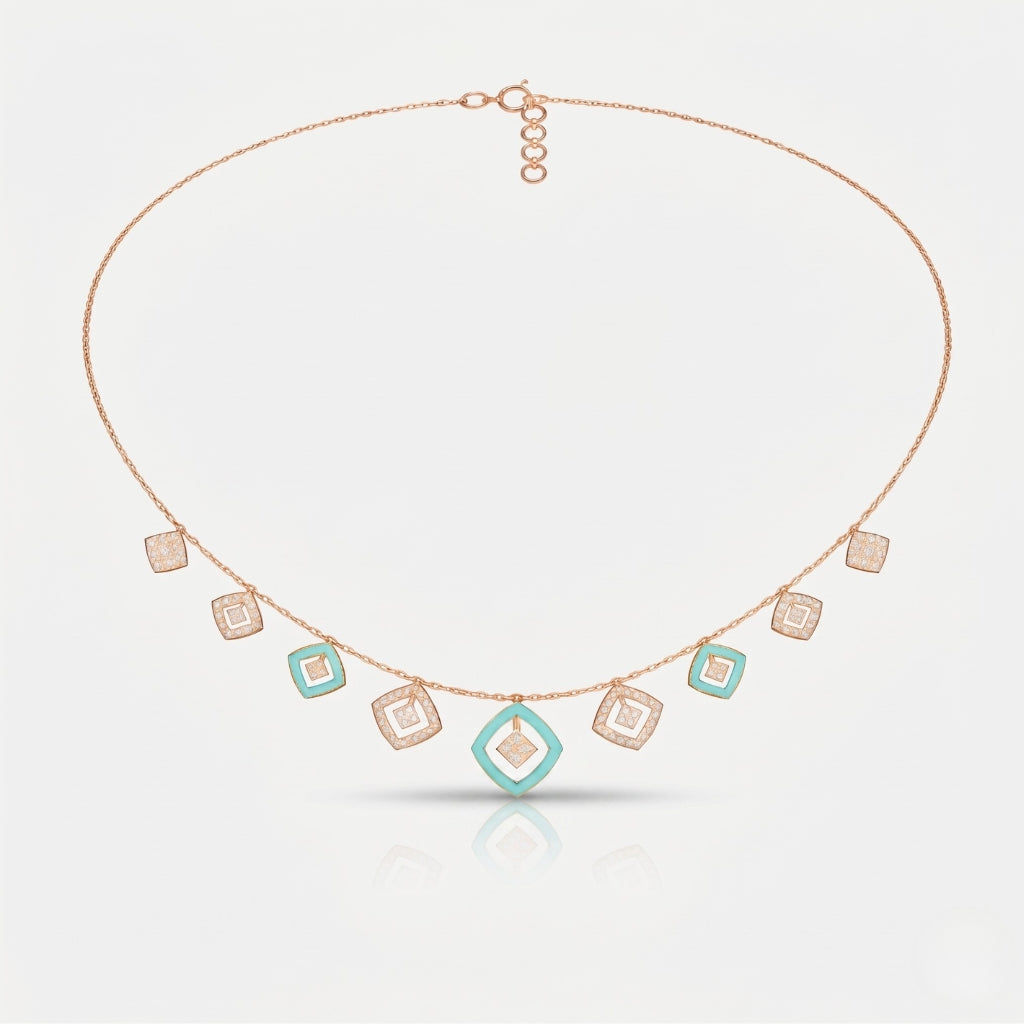 Aqua Lattice Charm Necklace