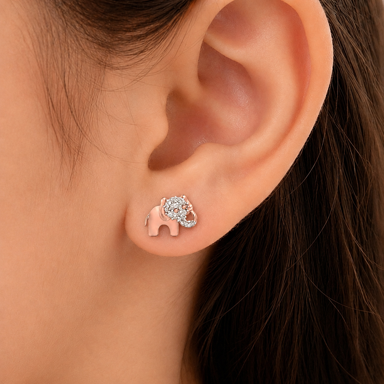 Tiny Trunk Diamond Elephant Studs