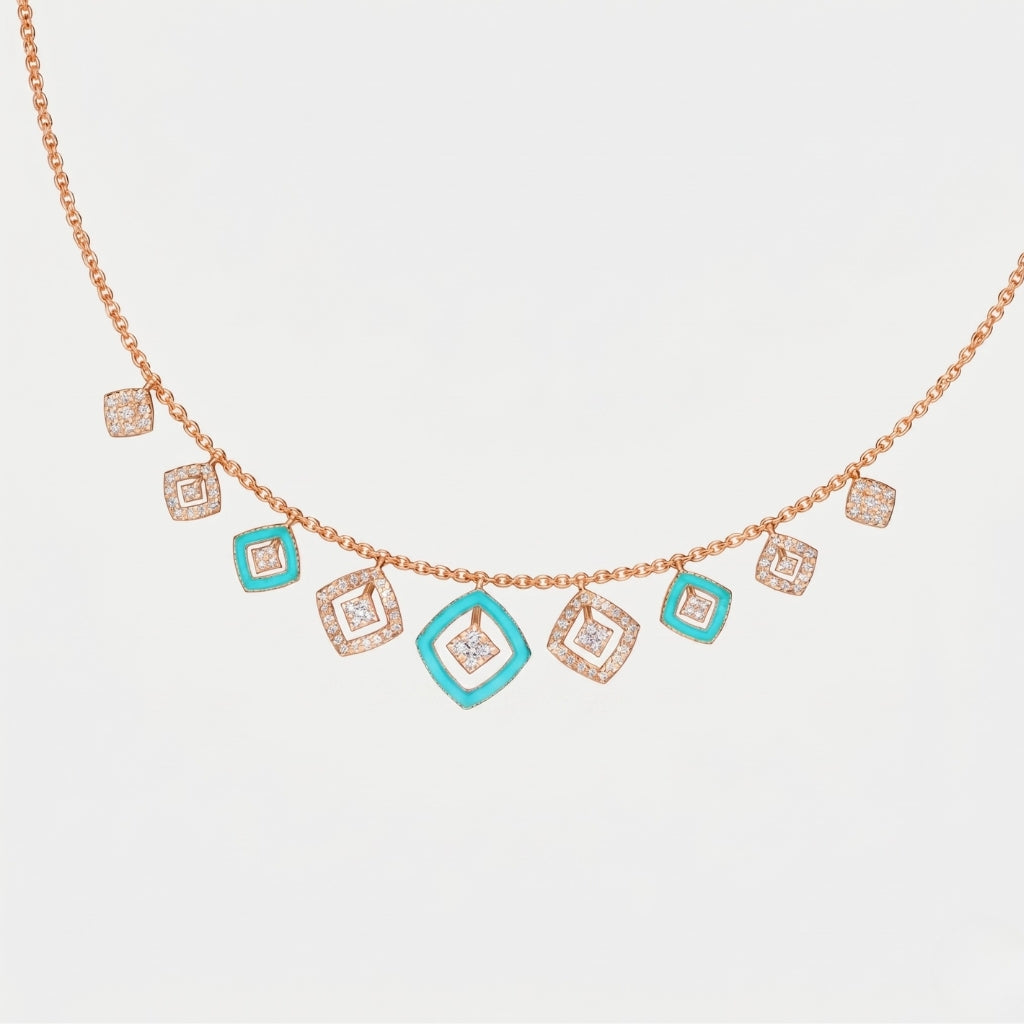 Aqua Lattice Charm Necklace