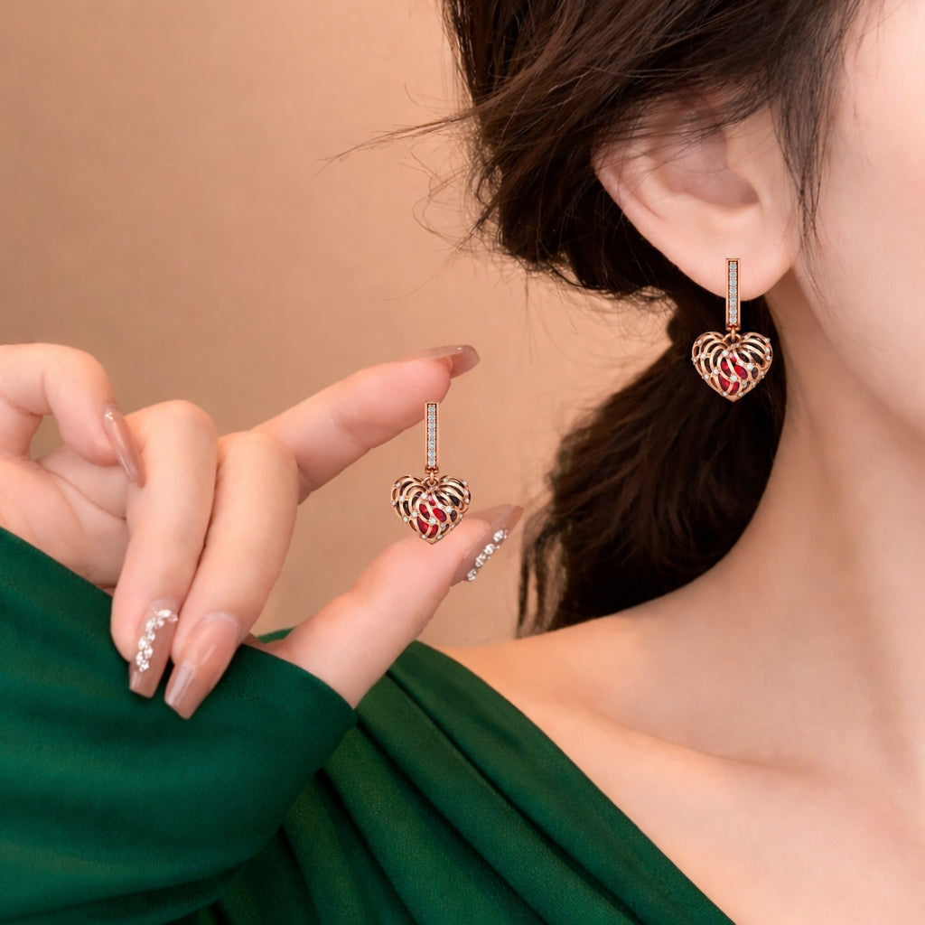Crimson Heart Lattice Earrings
