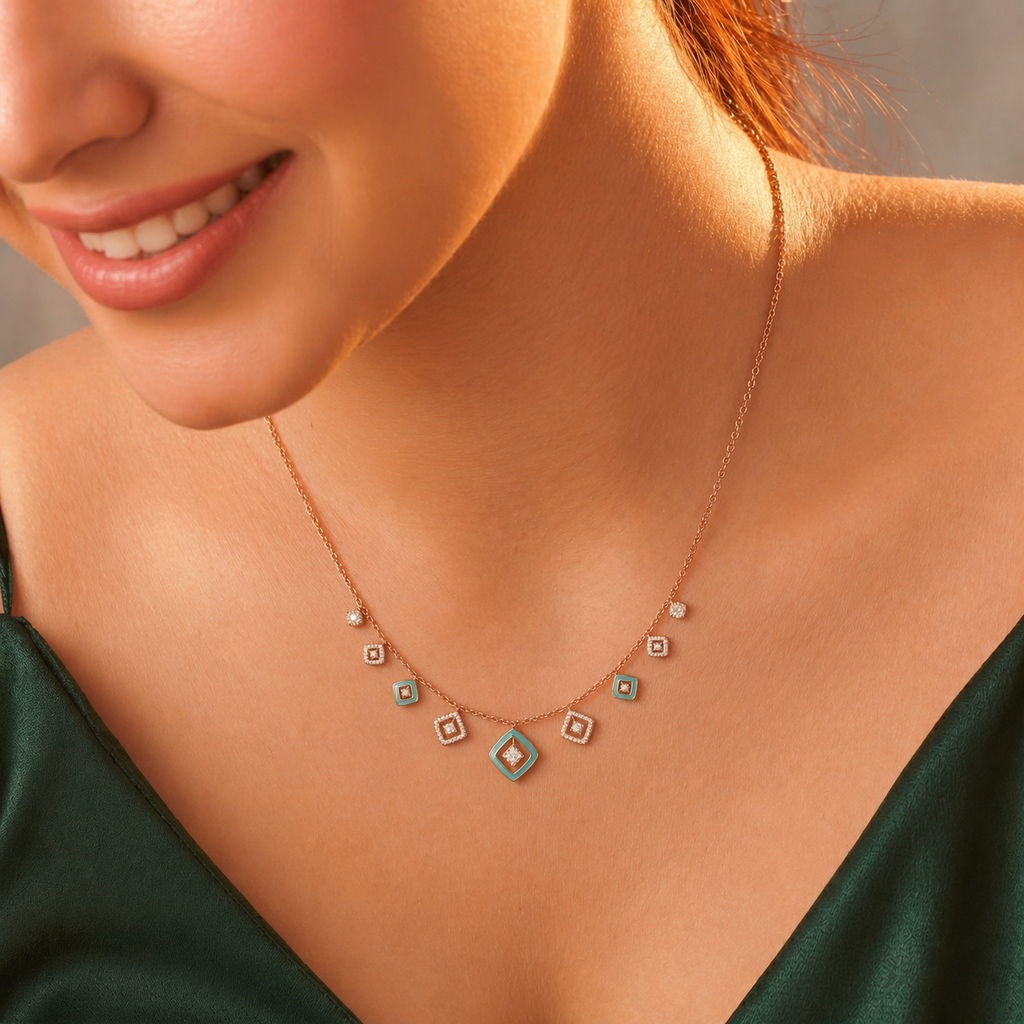 Aqua Lattice Charm Necklace