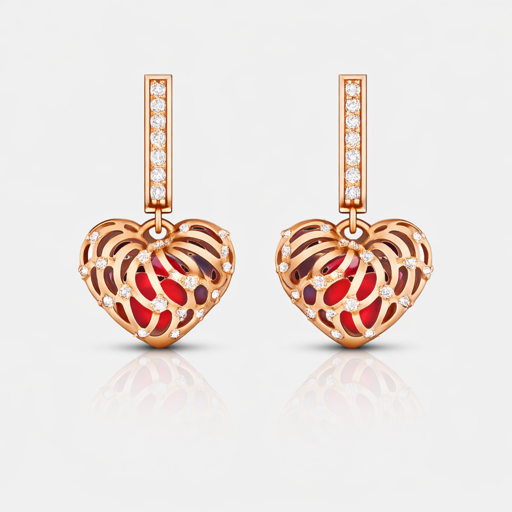 Crimson Heart Lattice Earrings