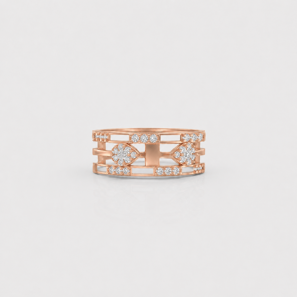 Twin Bloom Lattice Diamond Ring