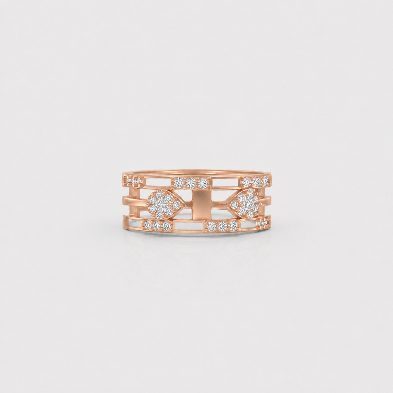 Twin Bloom Lattice Diamond Ring