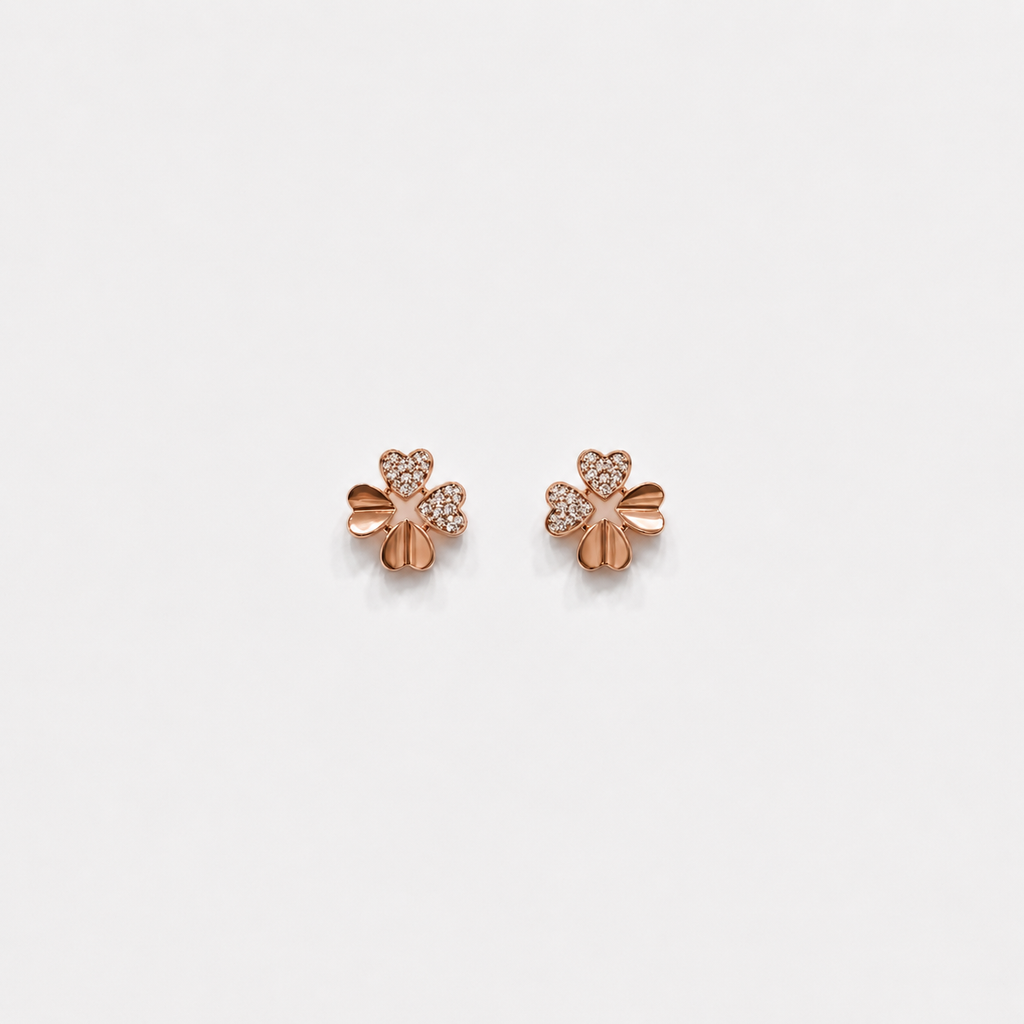 Lucky Clover Heart Diamond Studs