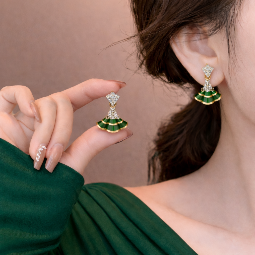 Emerald Cascade Fan Earring
